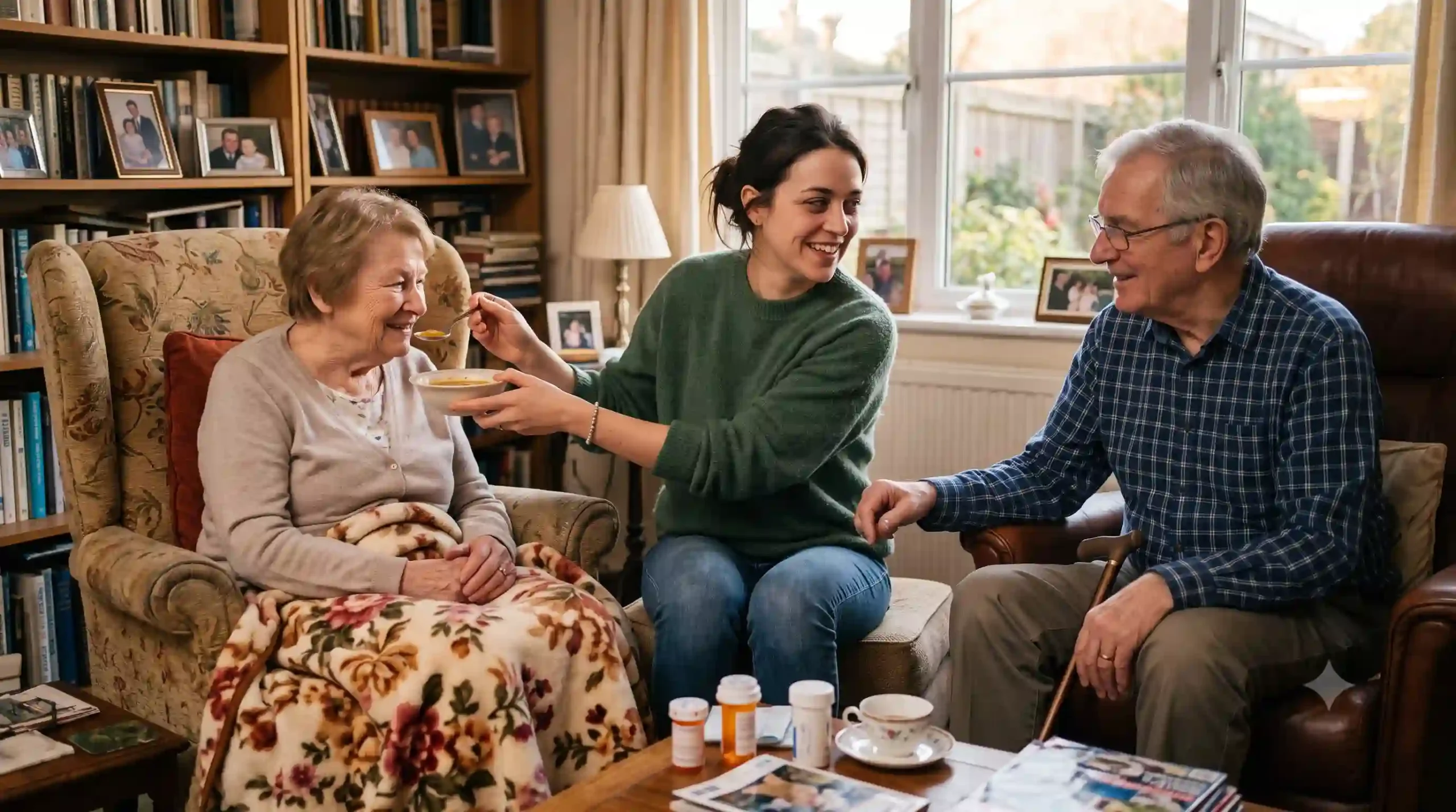 young woman taking care of aging parents in NYC