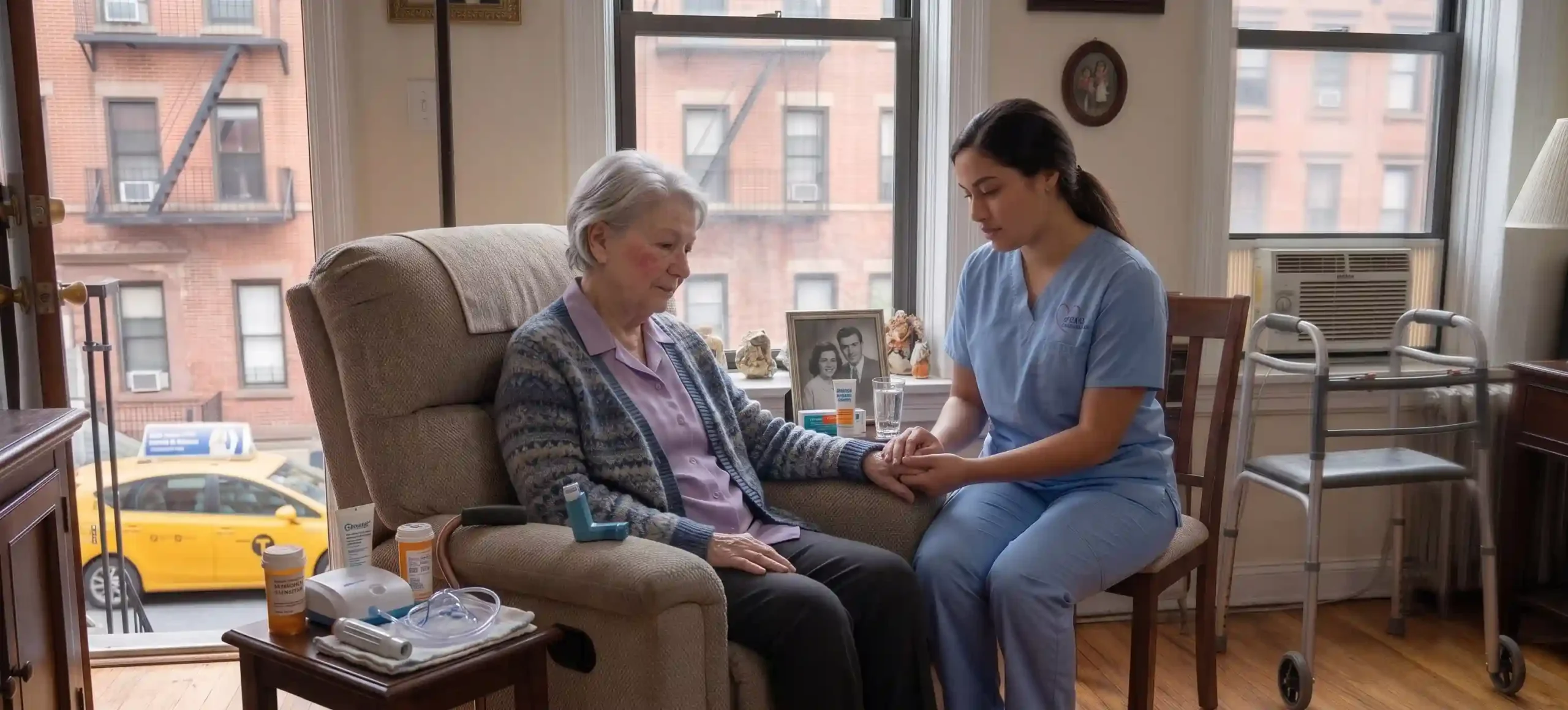 nurse taking care of an elderly person with lupus in NYC
