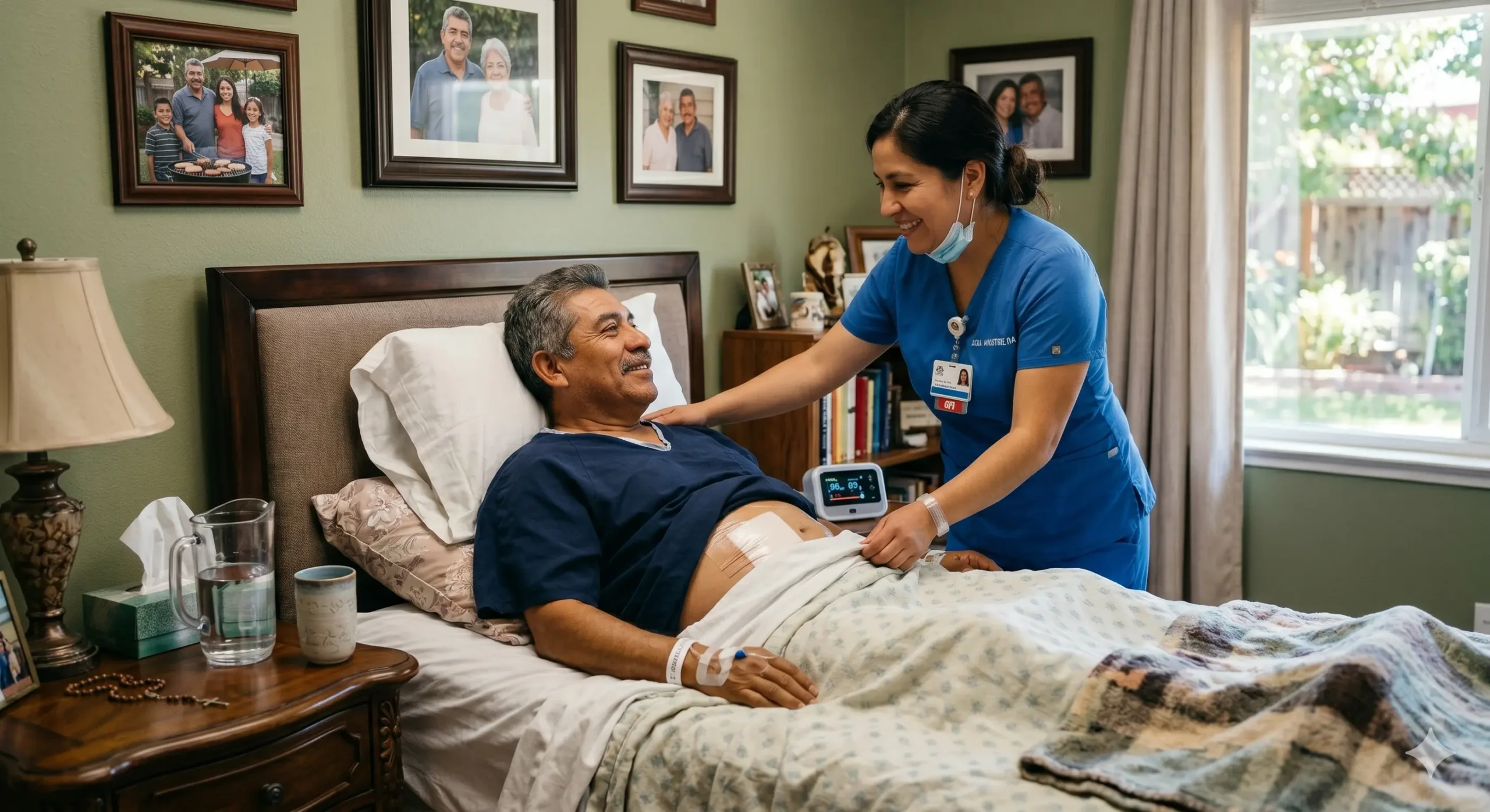 nurse taking temporary care of a senior after a surgery