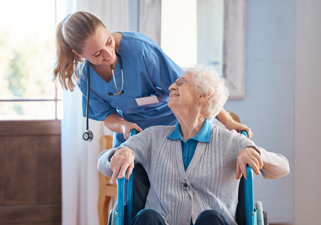 senior care in manhattan beach, brooklyn... nurse taking care of an elderly person