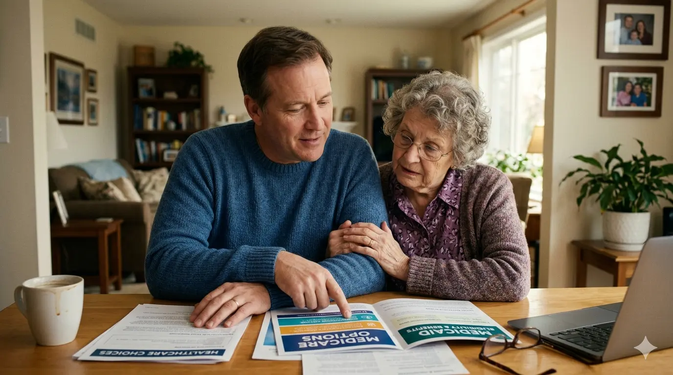 man deciding between medicare vs medicaid for his elderly mother