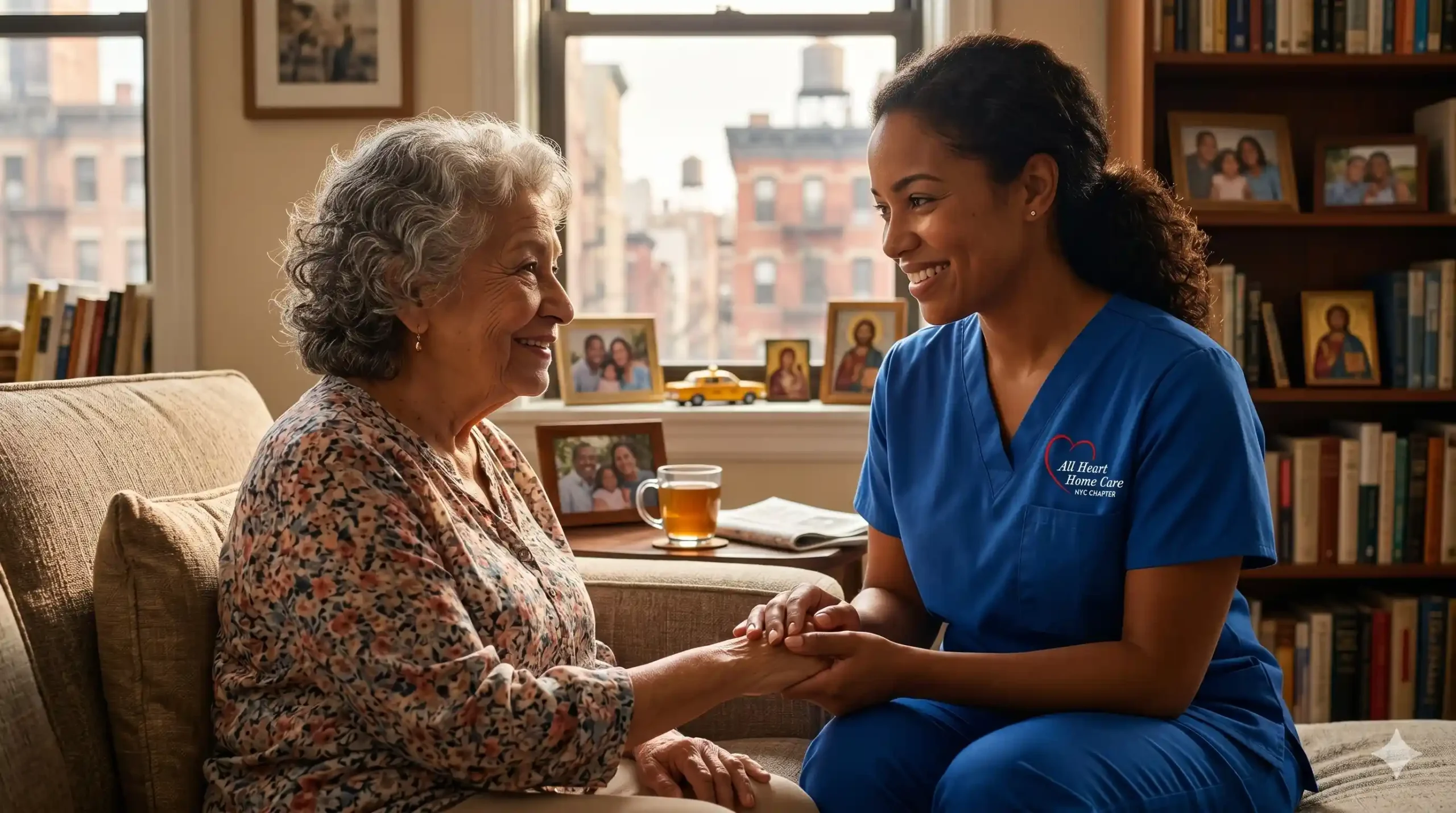 home care in park slope with a nurse taking care of an old woman