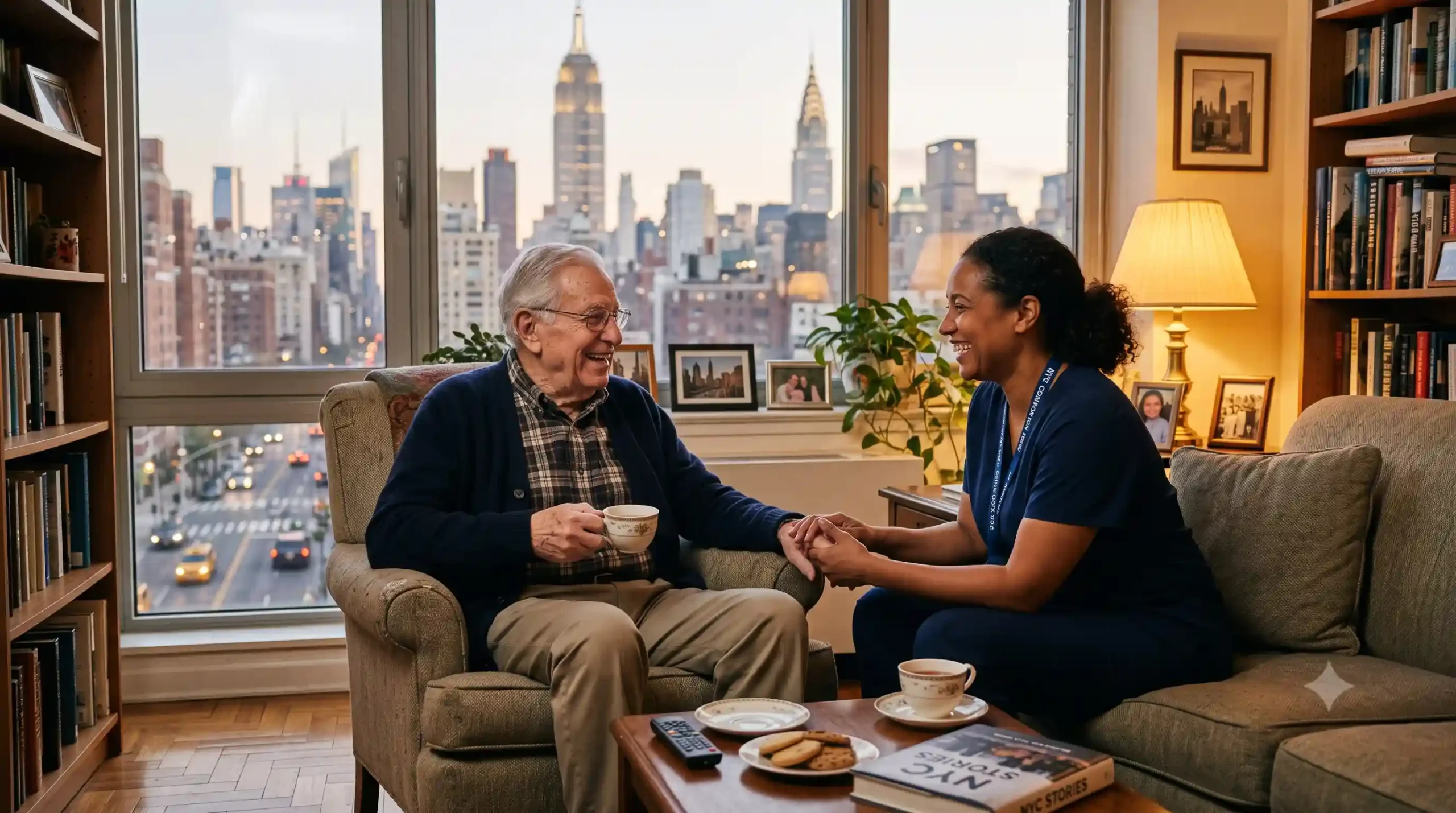 a nurse is taking care of an elderly man by providing companionship care in nyc