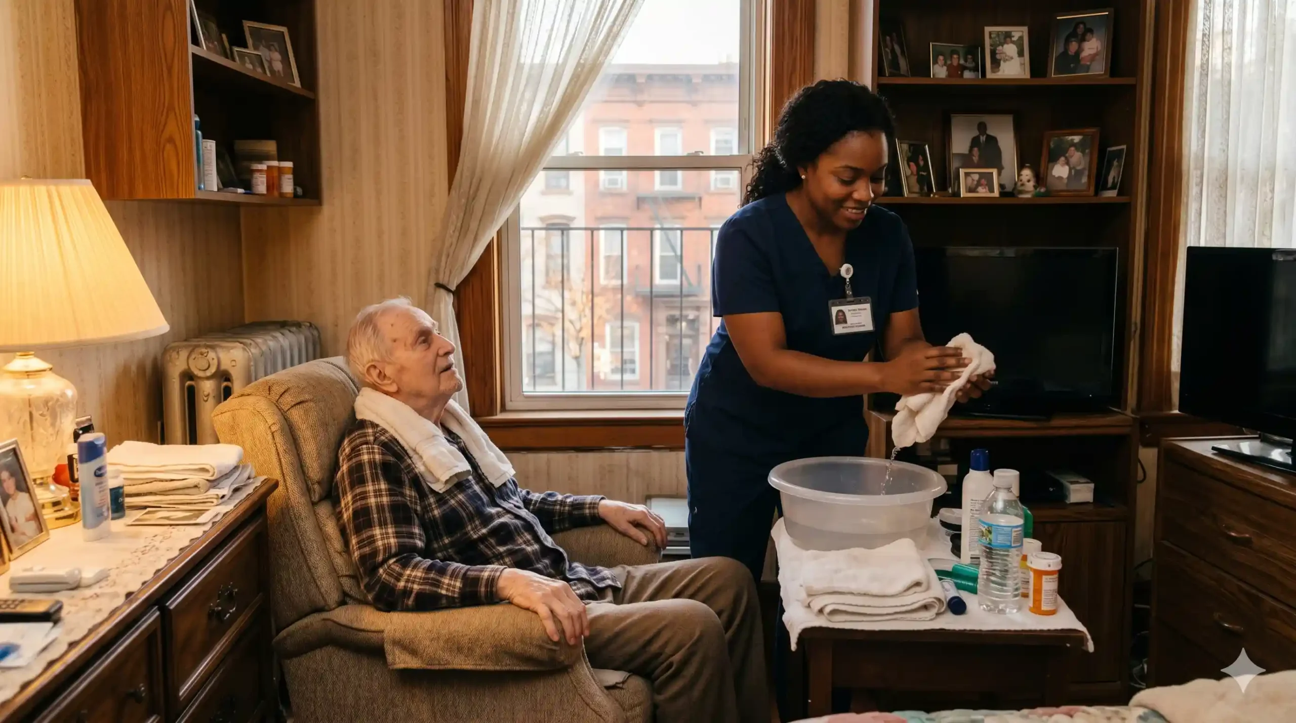 in home hygiene care for elderly in nyc, nurse taking care of an old man