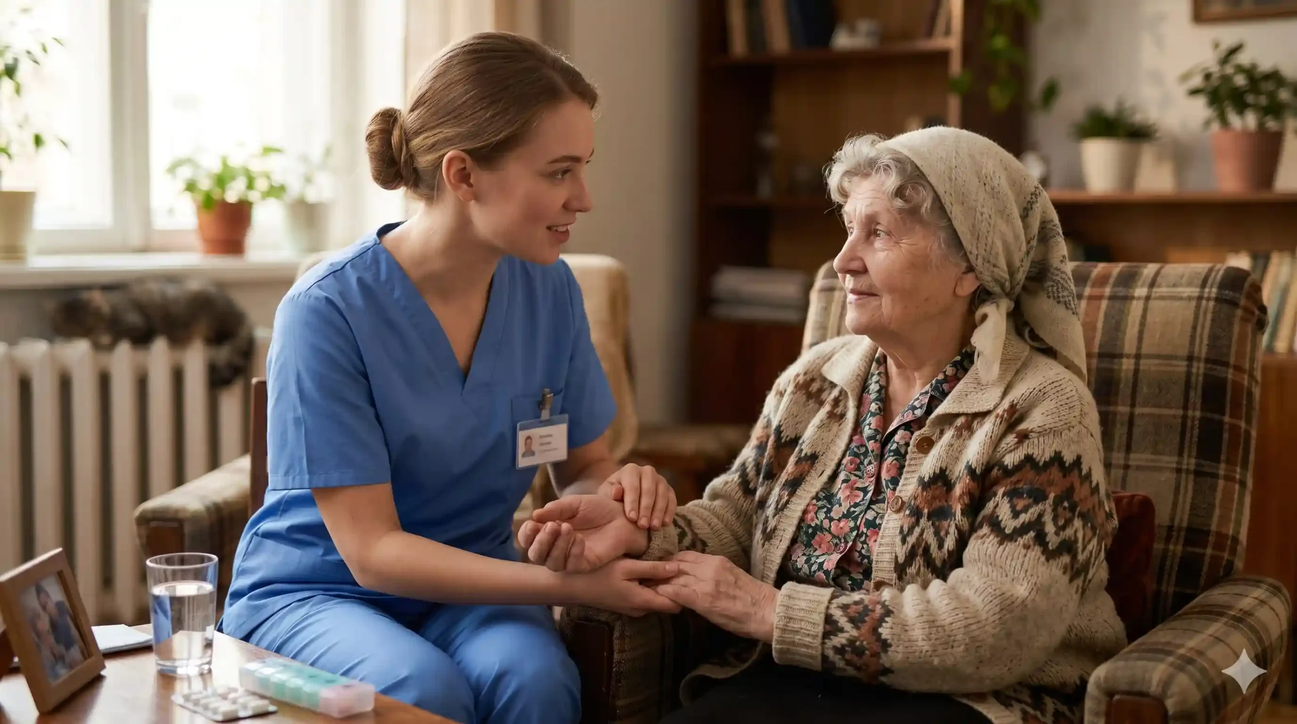 nurse taking care of an elderly woman