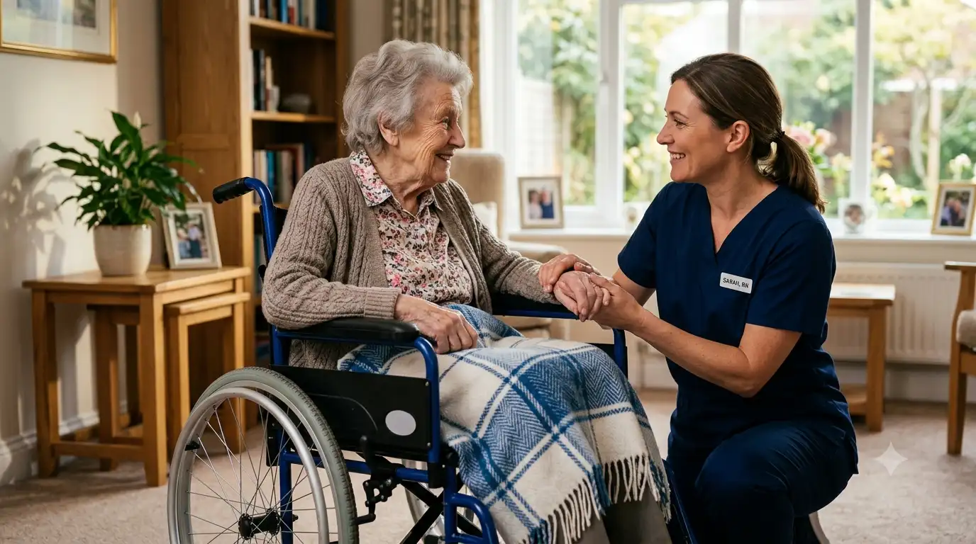 nurse taking care of an elderly woman with mobility issues in NYC