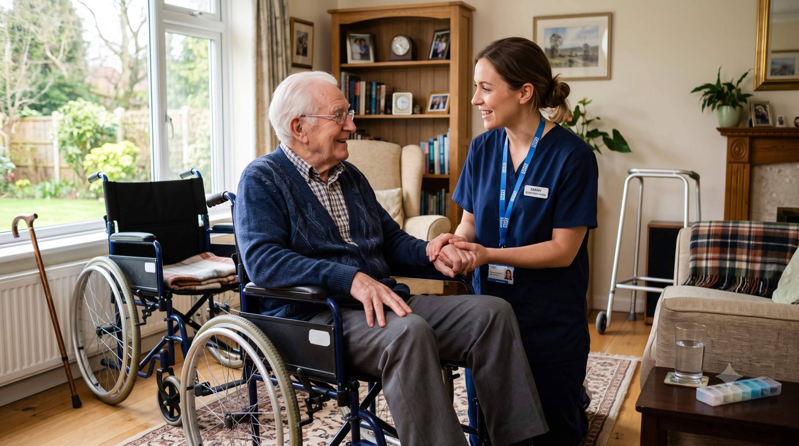 nurse taking care of an elderly man with mobility issues in nYC