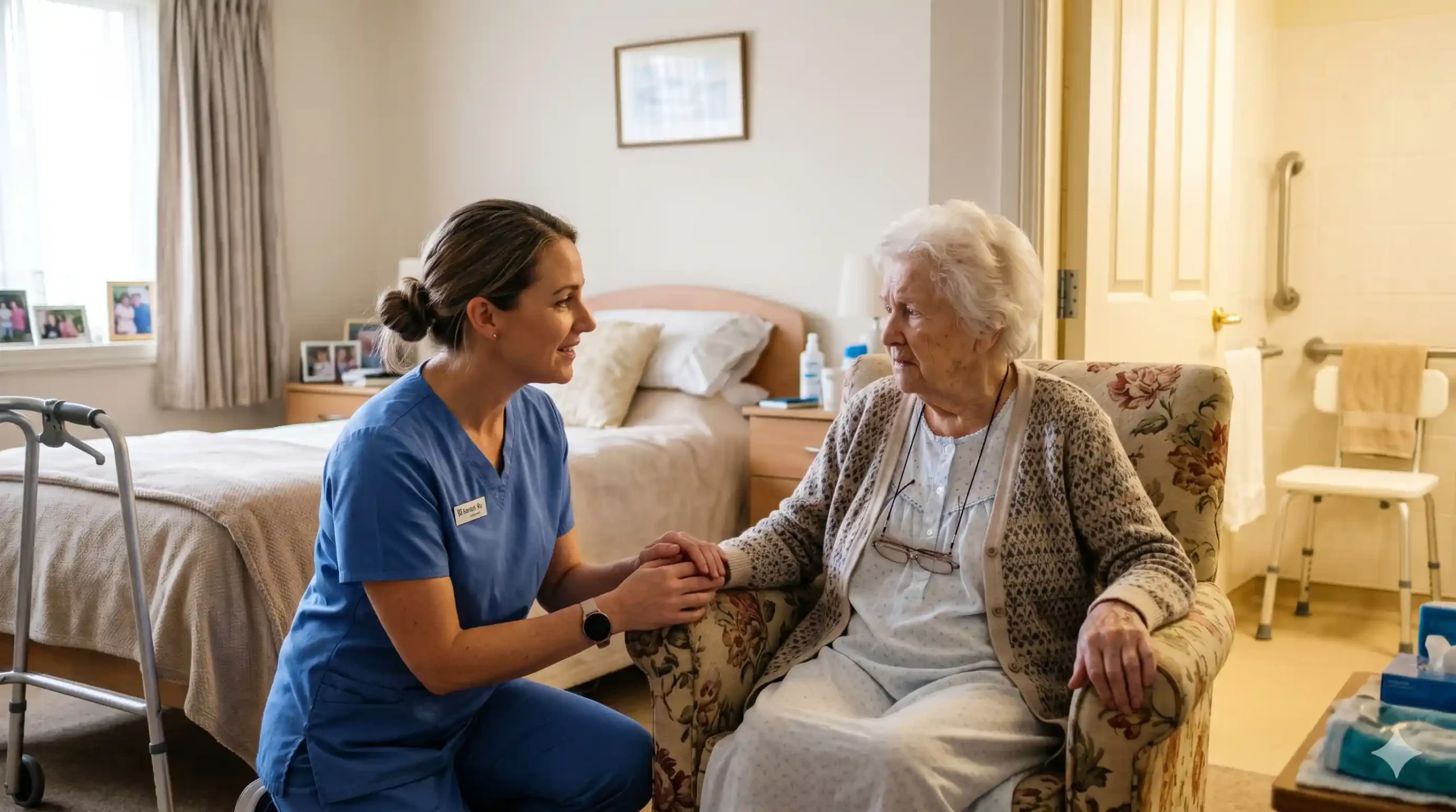 nurse taking care of an elderly person refusing to take bath
