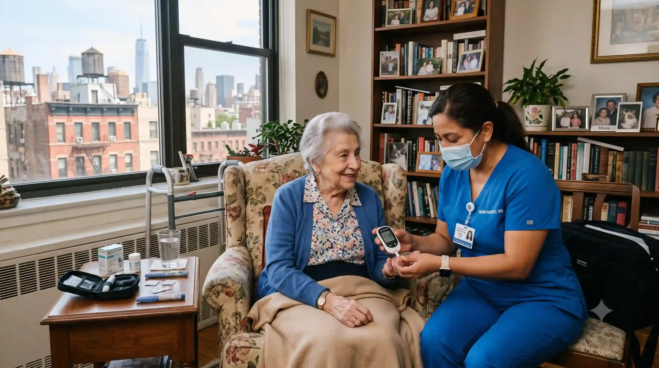 nurse providing diabetes home care for a patient in nYC