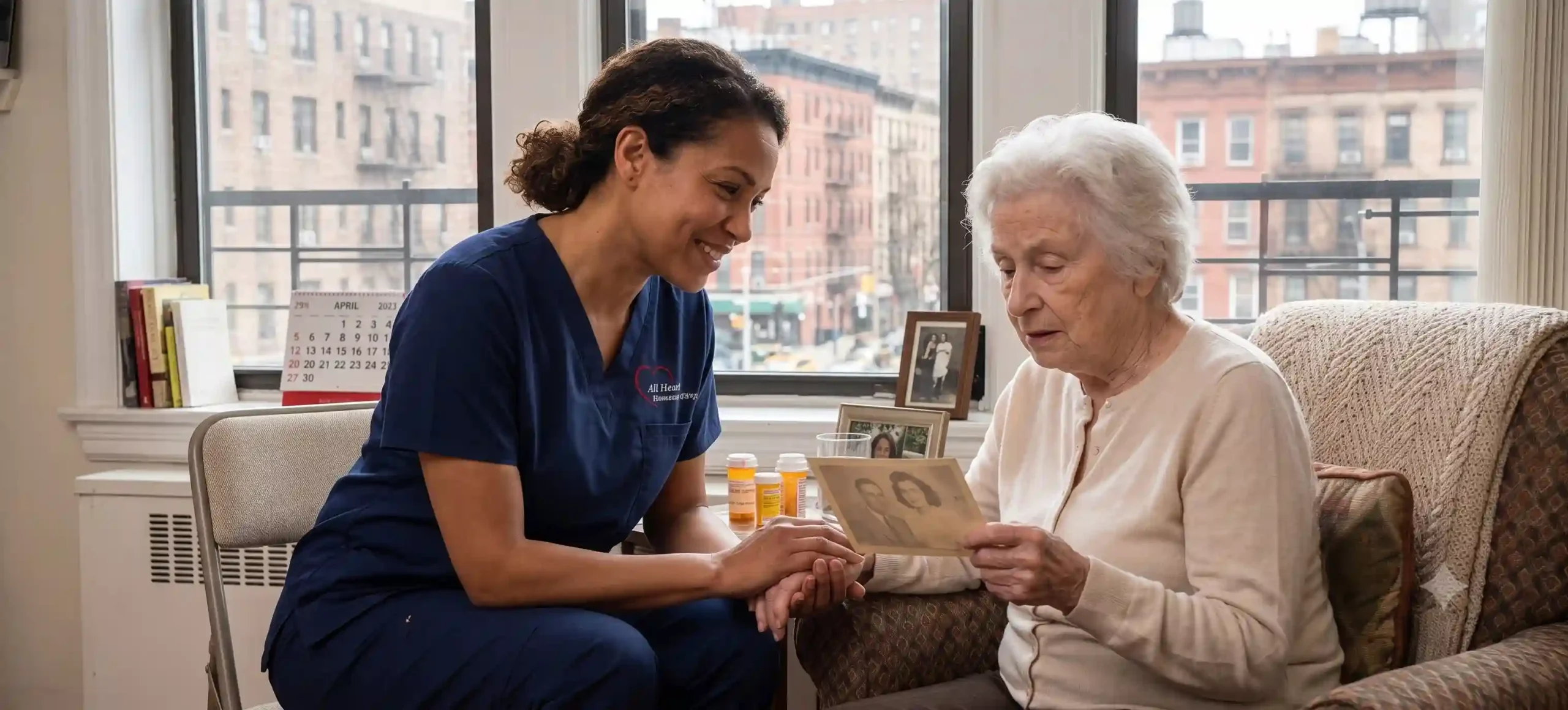 nurse taking care of an old woman in nYC