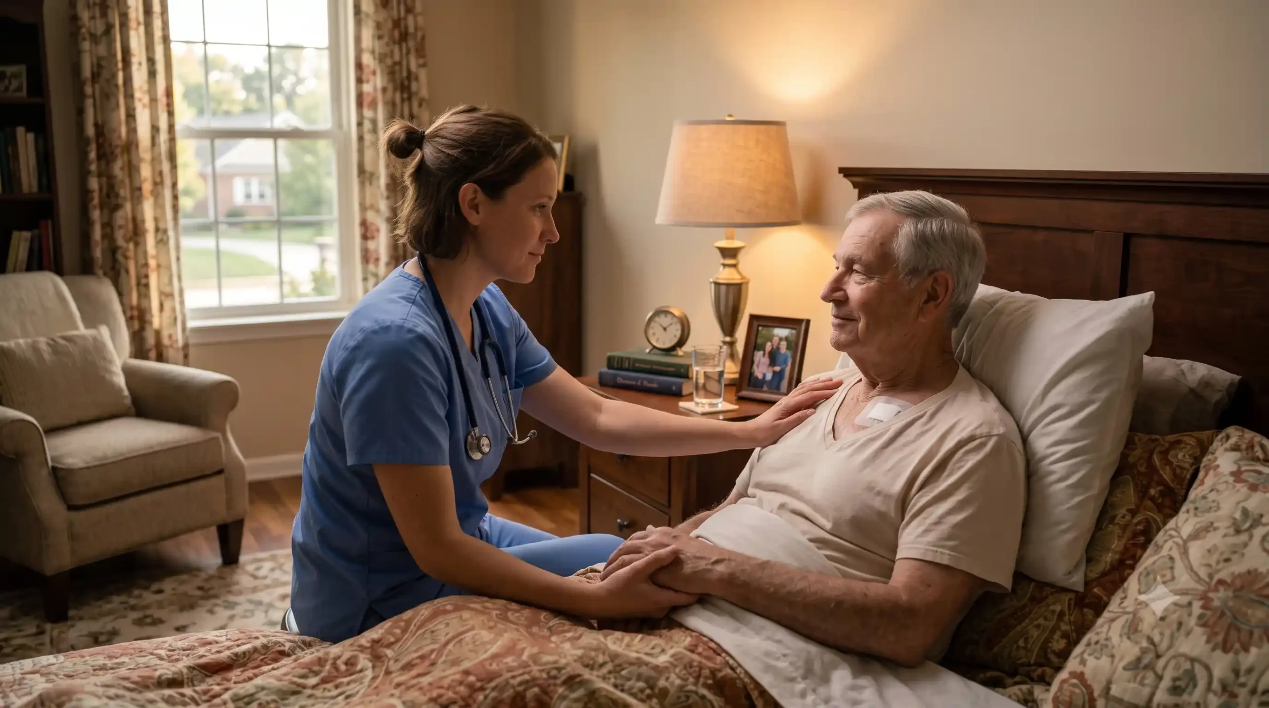 nurse taking care of an old man after a pacemaker surgery in NYC