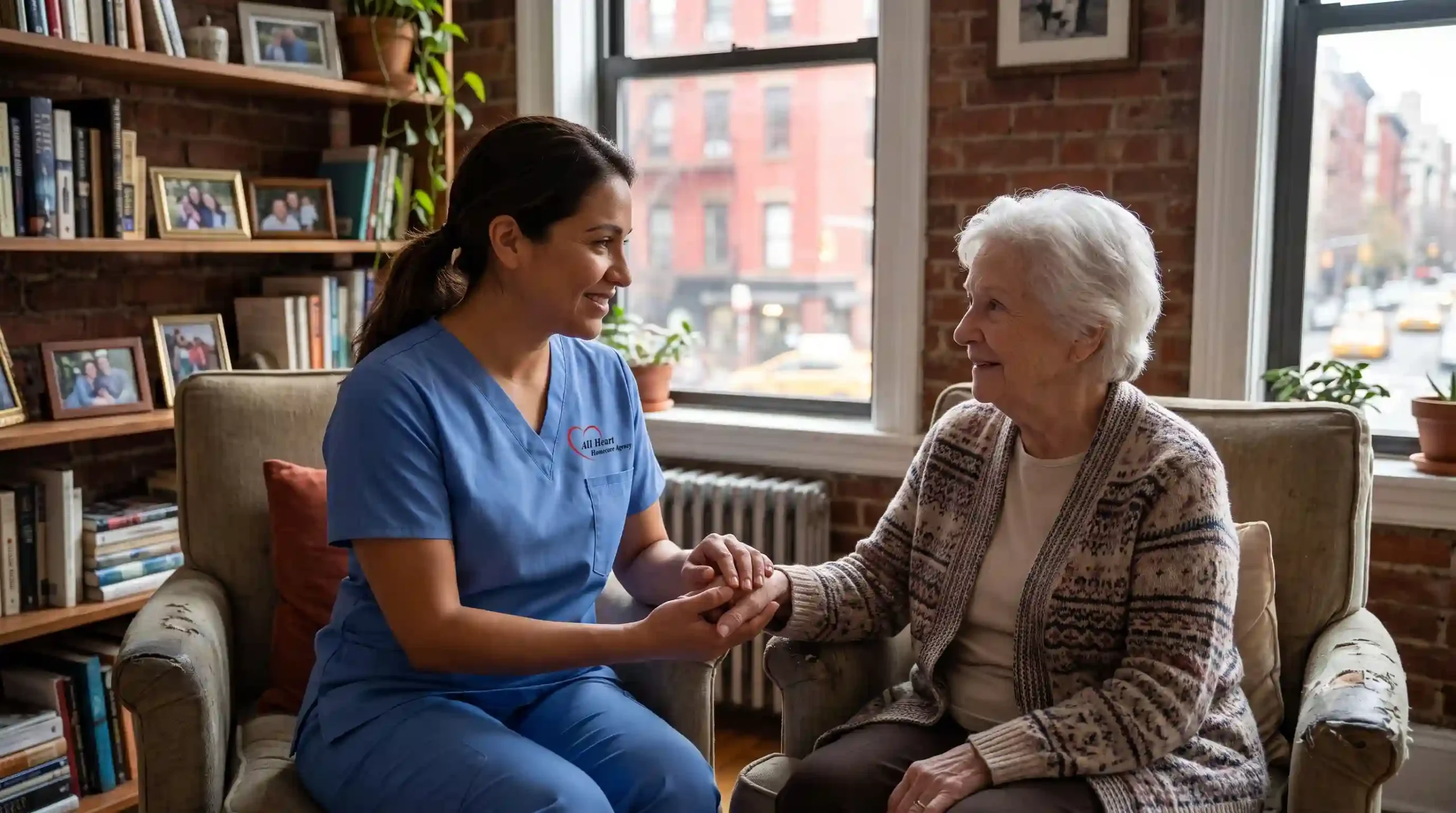nurse is taking care of an elderly woman in NYC providing nursing care