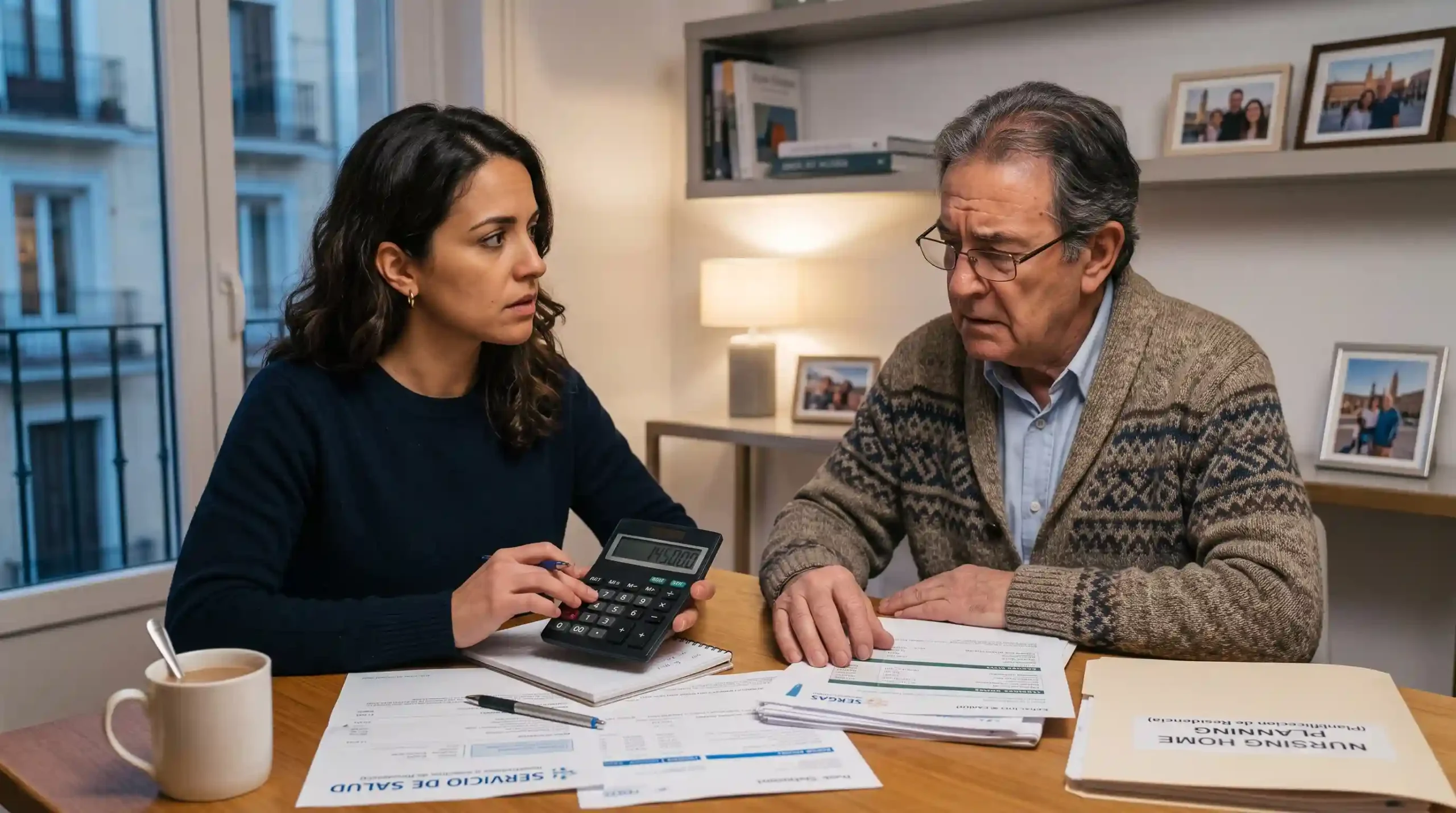 spanish woman with her dad planning how to pay for long term care