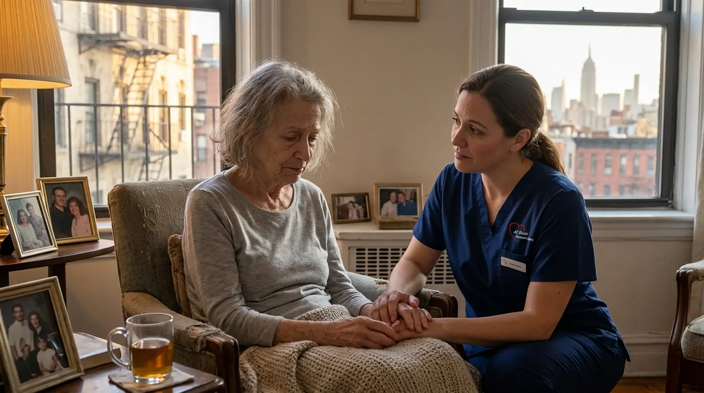 nurse taking care of an elderly woman in nyc
