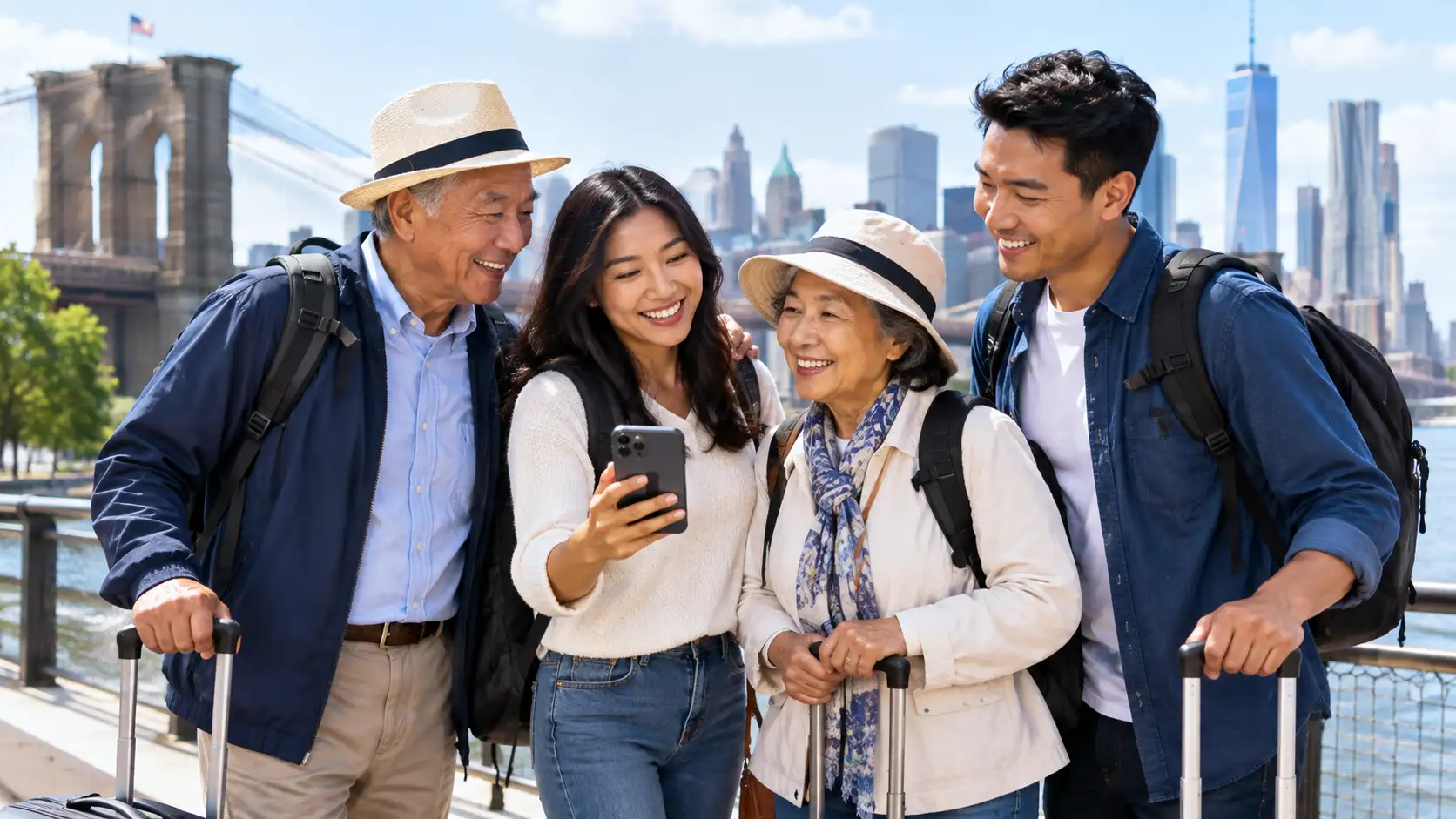 family traveling with elderly members