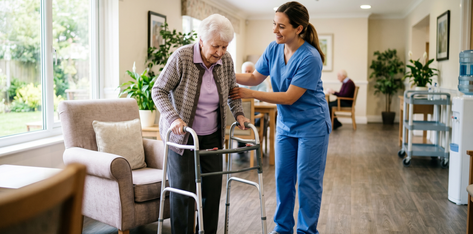 nurse taking care of an elderly woman with mobility issues in NYC