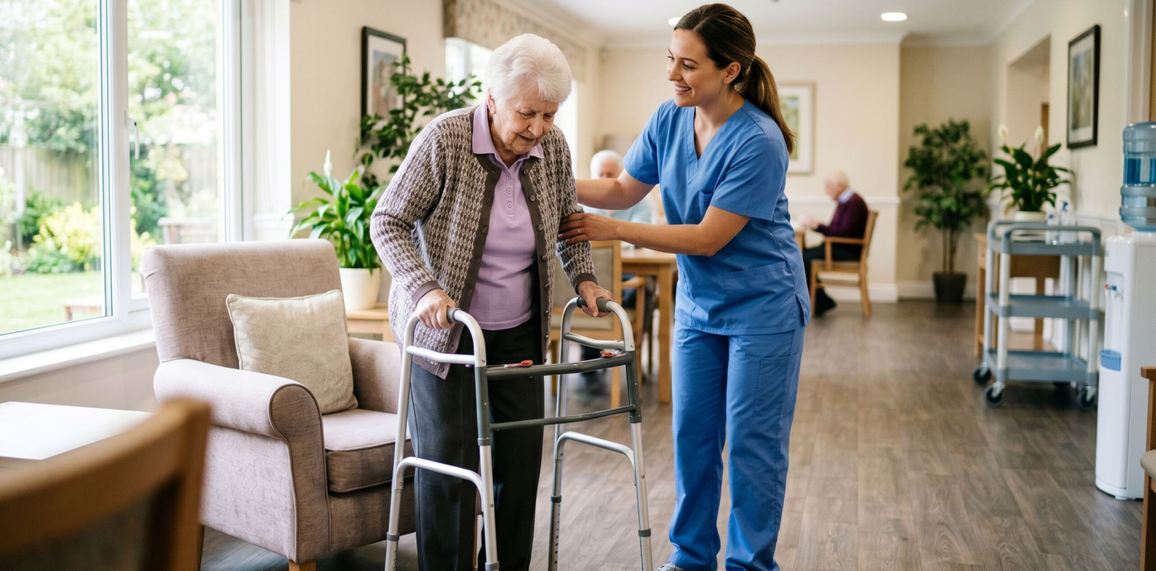 nurse taking care of an elderly woman with mobility issues in NYC